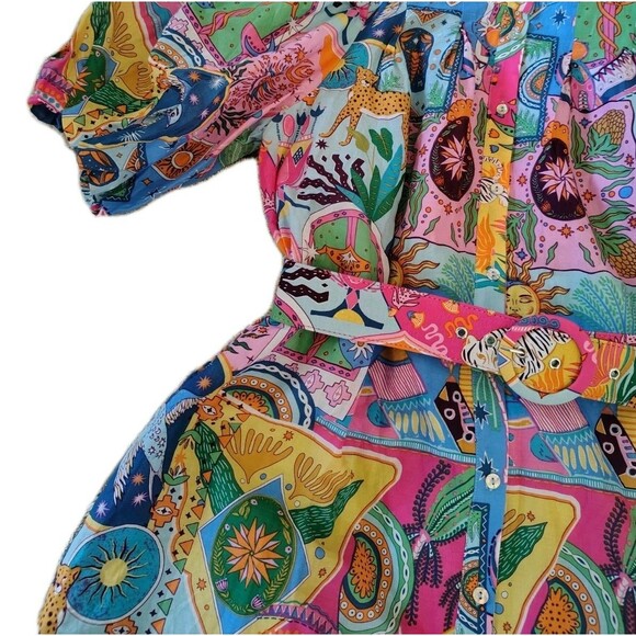 J Marie Sloan Belted Dress Size L Button Pockets100% Cotton Excellent Condition - Picture 7 of 13